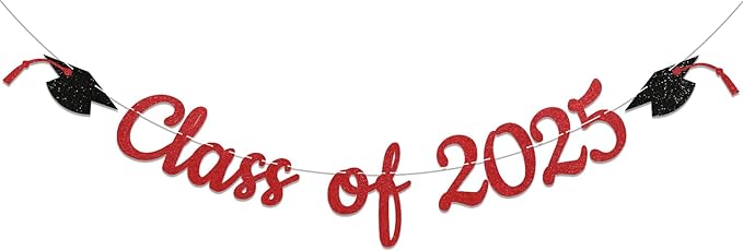 Pre-Strung Class of 2025 Banner, Graduation Party Decorations, Congratulations Grad Party Banner, High School College Graduation Classroom Celebrations (Red)