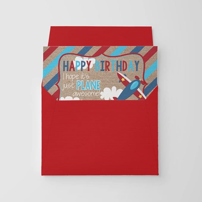 Plane Awesome Airplane Birthday Pun Themed Single (1) All Occasion Blank Birthday Card To Send To Friends & Family, 4"x 6" (when folded) Fill In Greeting Note Card by AmandaCreation
