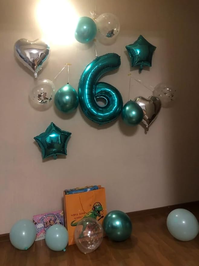 Teal Blue 6 Balloon, Number Balloons 40 Inch, 6th Balloons for Birthday Decorations, Teal Blue Party Supplies 6 Birthday Balloon, Number 6 Balloon