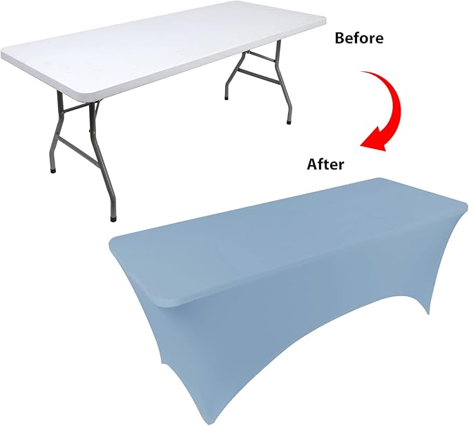 Table Covers for 6 Foot Tables, 2 Pack Sky Blue Washable and Wrinkle Resistant Stretch Tablecloths Rectangle 6ft for Events, Wedding, Banquets, Parties