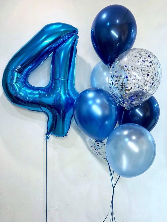 Metallic Blue Number 4 Balloon 40 Inch, 4 Balloon Number, 4th Birthday Decorations, Navy Blue Party Supplies for Boys Girls
