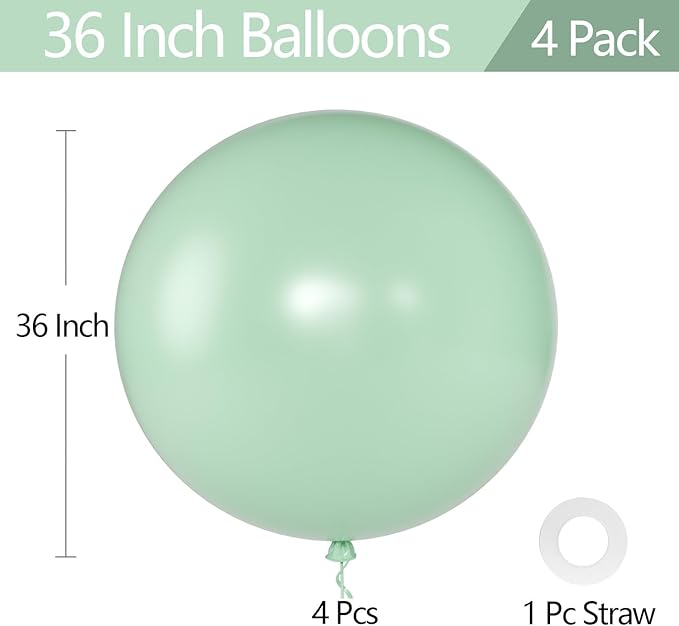 KALOR Sage Green Giant Balloons 36 Inch Large Latex Balloons, 4 Pack Jumbo Round Helium Balloon for Birthday Bridal Shower Wedding Baby Shower Party Decorations