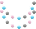 uxcell 2pcs Pom Pom Garland 6.6 Ft 30 Balls Colorful Felt Ball Garland for Wall Christmas Tree Decor Birthday Banner Easter Party Decorations, Light Pink, Grey, Blue
