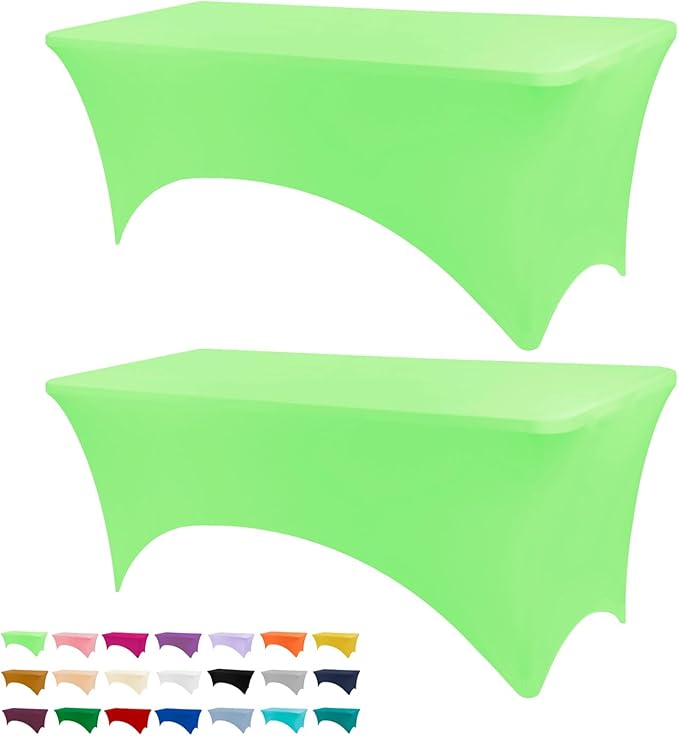 Table Covers for 6 Foot Tables, 2 Pack Light Green Washable and Wrinkle Resistant Stretch Tablecloths Rectangle 6ft for Events, Wedding, Banquets, Parties