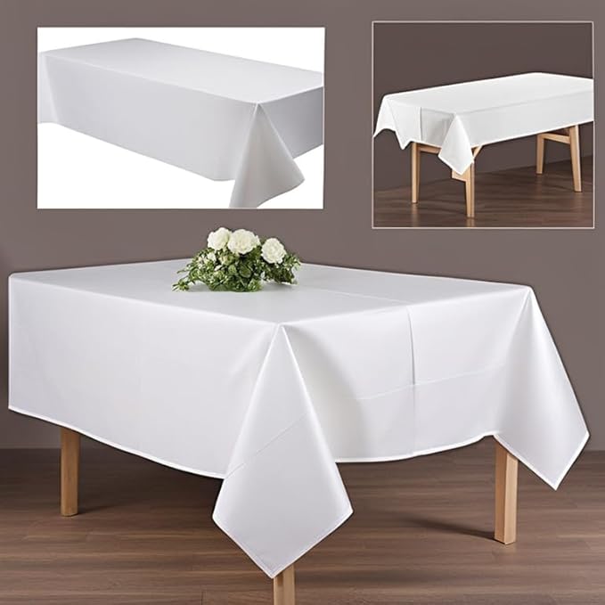 Paper Tablecloths for Rectangle Tables 7 Pack,White Disposable Paper Tablecloth, 3 Ply Paper & Plastic 54" x 108" Tablecover, Table Cloth for Various Occasions Parties, Indoor & Outdoor Banquet Use