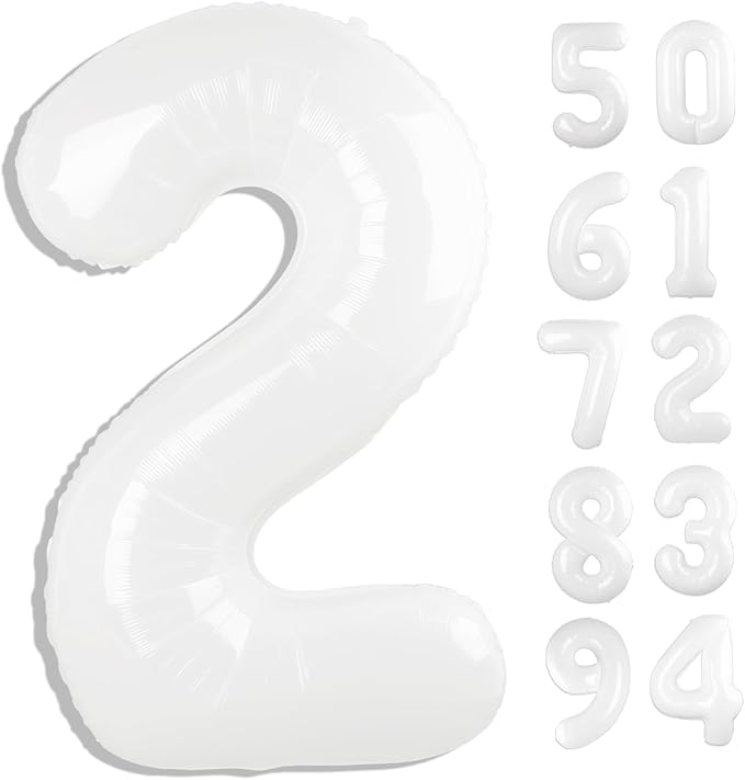 White 2 Balloon, Translucent Number Balloons 40 Inch, 2nd Balloon Number Birthday Decorations, Second Two Birthday Party Supplies, Number 2 Balloon