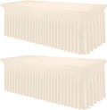 Smiry Spandex Tablecloth 2 Pack, Elastic Fitted Stretch Tablecloth for 6FT Rectangle Tables, Waterproof Washable Table Cover Skirt for Outdoor, Wedding, Banquet & Parties (Beige, 72Lx30Wx30H Inch)