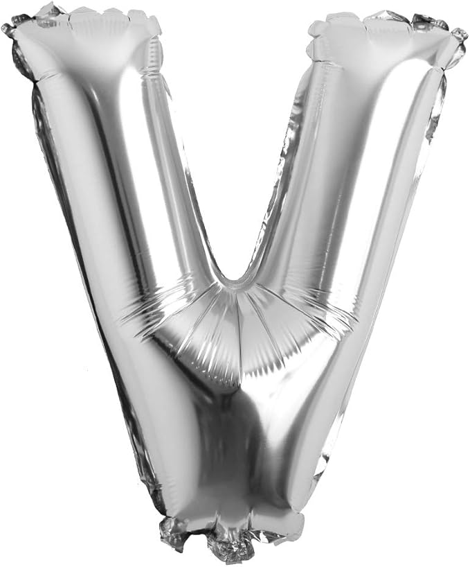 16" inch Single Silver Alphabet Letter number Balloons Aluminum Hanging Foil Film Balloon Wedding Birthday party decoration banner Air Mylar Balloons (16 inch Silver V)