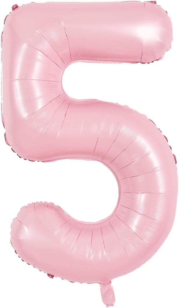 TONIFUL 40 Inch Pastel Pink Number 5 Balloon Balloon Big Pink Digital 5 Balloon for Girl's Birthday Party Wedding Bridal Shower Engagement Anniversary Photo Shoot Supplies