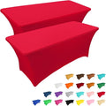 IVAPUPU 2 Pack 8FT Table Cloth for Rectangular Fitted Events Stretch Red Table Covers Washable Cover Spandex Tablecloth Protector for Party, Wedding, Cocktail, Banquet, Festival