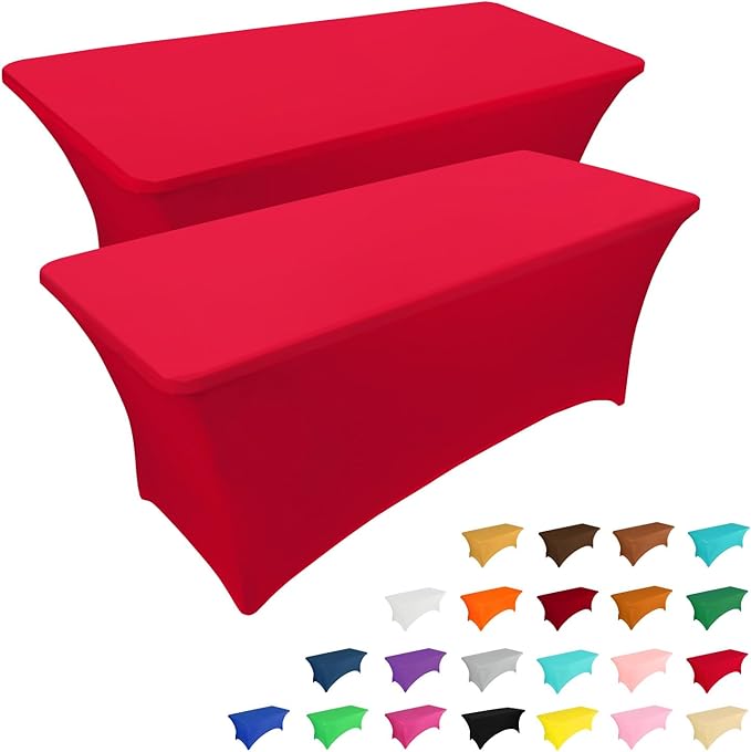 IVAPUPU 2 Pack 6FT Table Cloth for Rectangular Fitted Events Stretch Red Table Covers Washable Spandex Easter Tablecloth Protector for Party, Wedding, Cocktail, Banquet, Festival