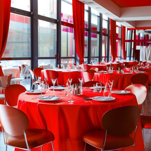 Red Plastic Table Cloth - 4 Pack 84" Round Disposable Tablecloths for Round Tables, Table Cover for Valentines, Holiday Parties & Gatherings