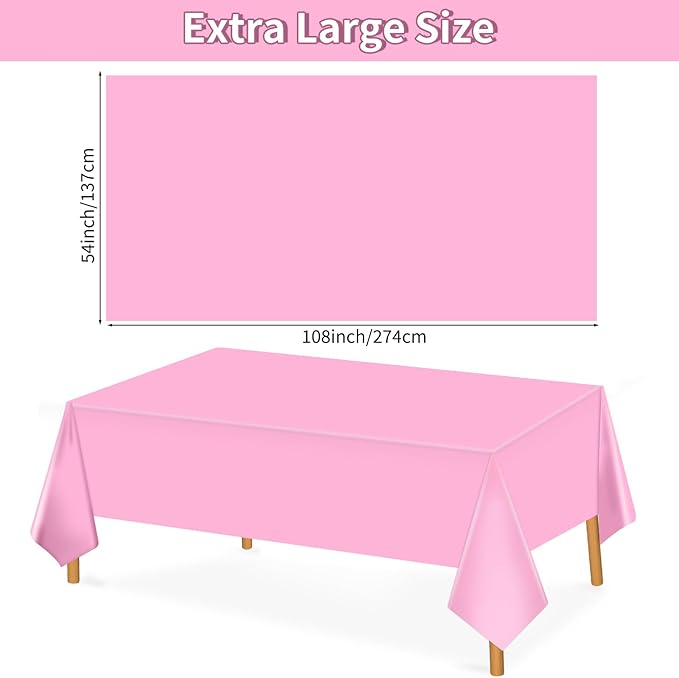 Hxezoc Pink Disposable Plastic Tablecloth, 54 x 108 Inches Waterproof Table Cover for Wedding Birthday Party Baby Shower Decorations Outdoor Indoor Party Supplies