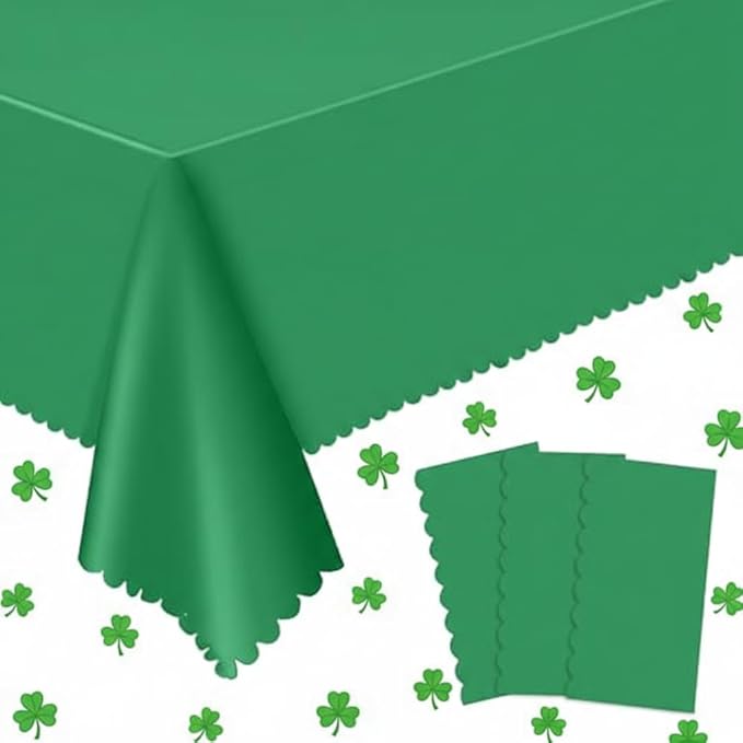 3 Pack St Patrick's Day Tablecloth, 54 x 108 Inch Plastic Green Tablecloths Disposable Green Table Cloth for Rectangle St Patricks Day Decorations, Waterproof Table Cover for Wedding Anniversary Party