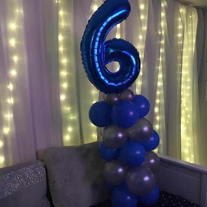 Night Blue 6 Balloon, Number Balloons 40 Inch, 6th Balloons for Birthday Decorations, Night Blue Party Supplies 6 Birthday Balloon, Number 6 Balloon