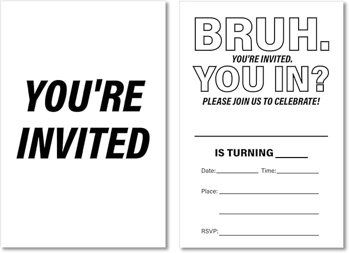 Soiceu Teen Boy Bruh Birthday Invitations Bruh Birthday Party Invites with Envelopes Set of 20 Teenager Birthday Invitations