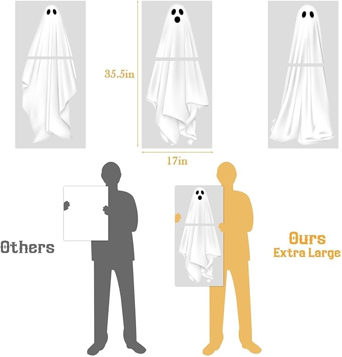 Halloween Decorations Window Clings Decor, 3 Pcs Large White Ghost Decal for Mirror Silhouette Halloween Window Decals Indoor, School Home Office Party Supplies for Glass Windows, 3 Sheets