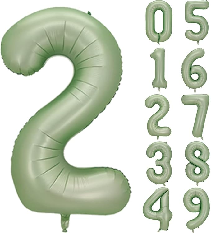 Number 2 Balloon, Large number balloons 40 inch, 2nd Birthday Party Decorations Two Birthday Sign Decor, Sage Green