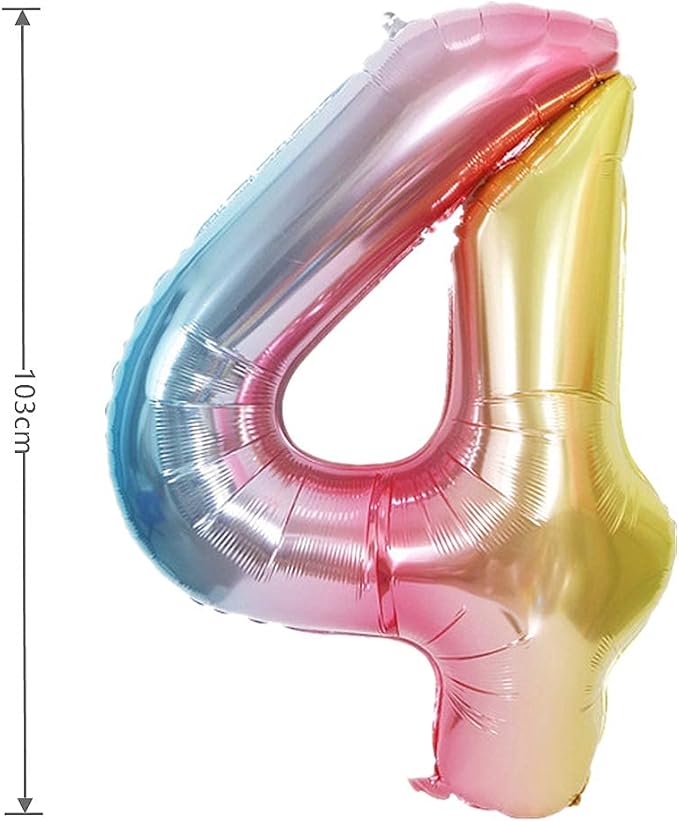 YPSelected Gradient Color 40 Inch Large Foil Helium Number Balloon Birthday Wedding Party 0-9 (Rainbow, 4)