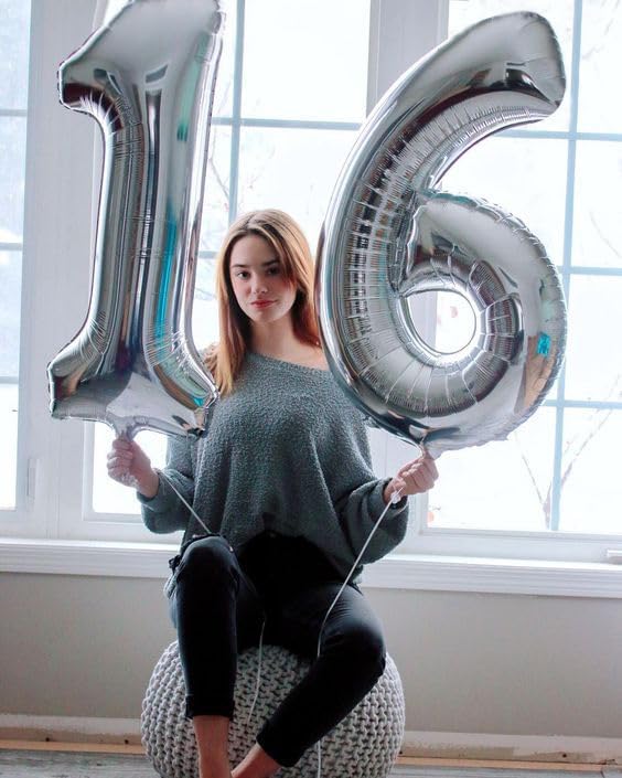 16 Balloon Number, Silver Number 16th Birthday Balloons 40 Inch, Sweet 16 Years Old Silver Birthday Decorations for Boys Girls, 16th Anniversary Decorations