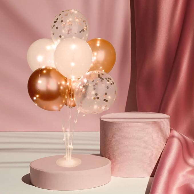 Ainiv 2 Set Table Balloon Stand Kit with Lights, Light Up Balloon Holder Include 16 Pink Latex Confetti Balloons, Wedding Party Decorations for Birthday, Graduation, Anniversary, Christmas