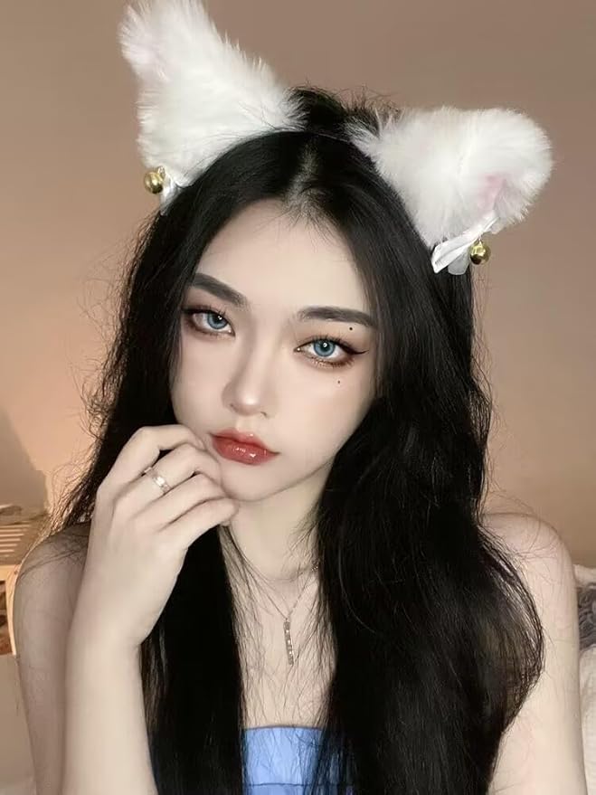 Light Up Headband Cat Ears With Bell Furry Headband Rave Accessories For Women Girls Valentine's Day Party Costume