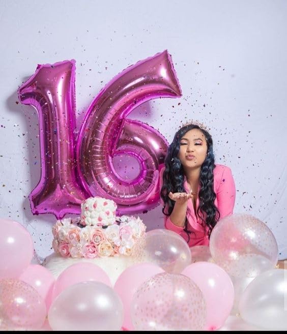 Number 6 Balloon 40 Inch, 6th Birthday Balloon for Boy Girl, Rose Purple 16 60 61 65 Numbers Balloons Birthday Party Wedding Events Decorations