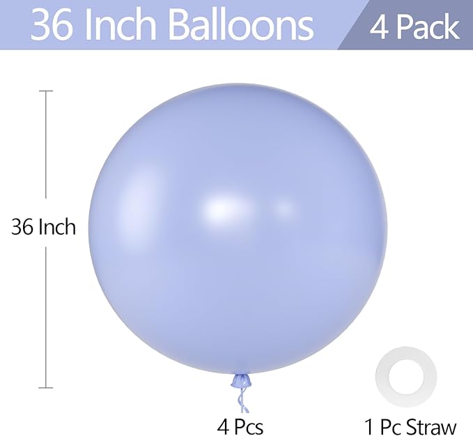 KALOR Dusty Gray Giant Balloons 36 Inch Large Latex Balloons, 4 Pack Jumbo Round Helium Balloon for Birthday Bridal Shower Wedding Baby Shower Party Decorations