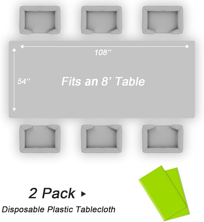 QIKSION Lime Green Plastic Table Cloth Disposable 2 Pack, 54 x 108 Inch Tablecloths for Party, Birthday, Halloween, Christmas Decorations, Rectangle Table Cover