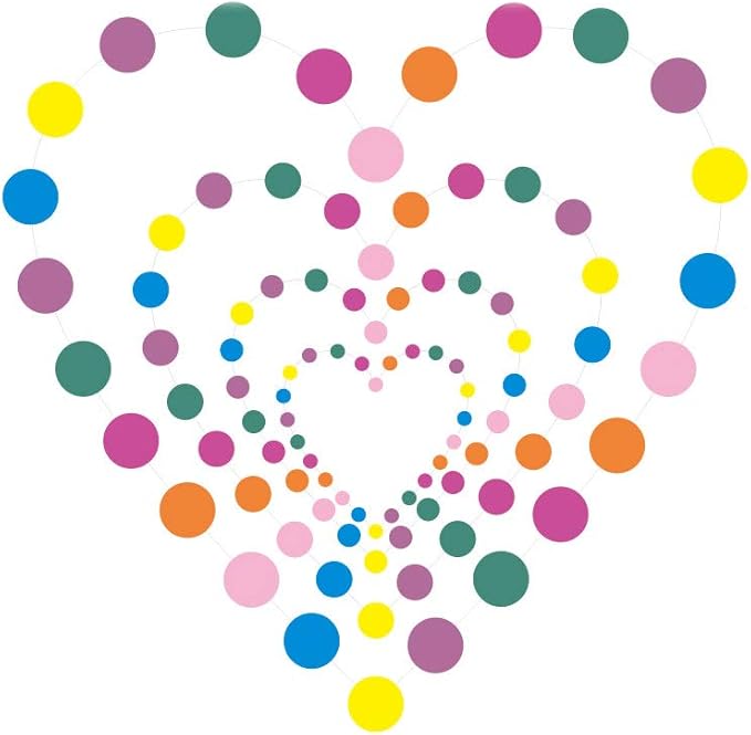 MerryNine Paper Garland 5 Pack, 65 Ft Glitter Paper Garland Circle Dots Hanging Decor, Banner for Baby Shower, Birthday, Nursery Party Decor (Colorful)