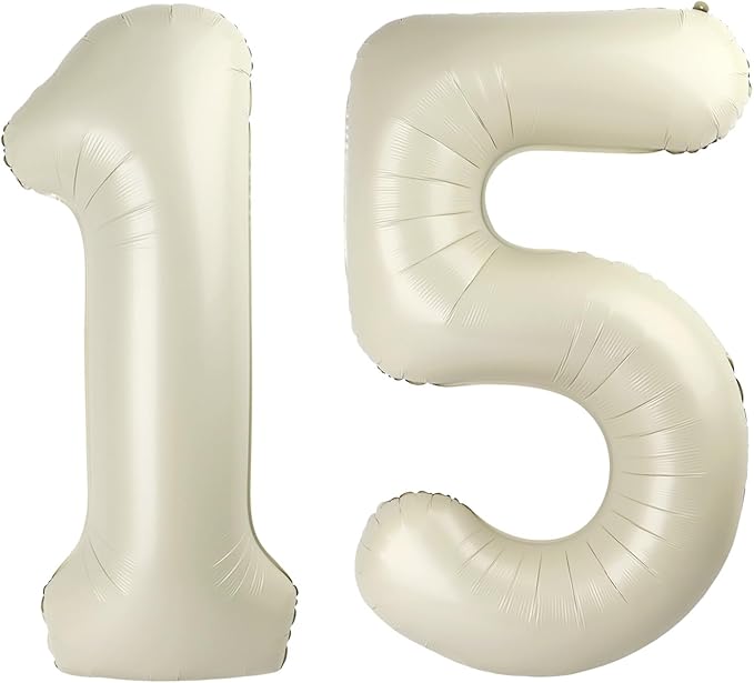 40 Inch Number Balloons, Balloons for Woman Man 15th Birthday Decoration, Cream Foil Number 15 Ballon for 15, 51 Wedding, Anniversary, Bridal Shower, Graduation, Valentine's Day