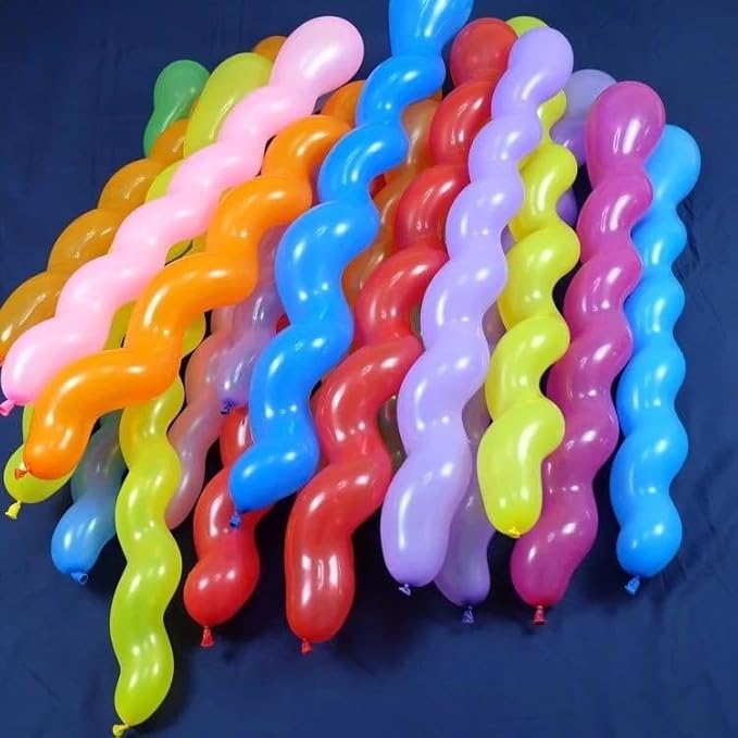 Spiral Latex Party Balloons, 300 Pack Multicolor Twist Shape Decorations for Birthday Celebrations, Purple, Red, Green, Pink, Orange