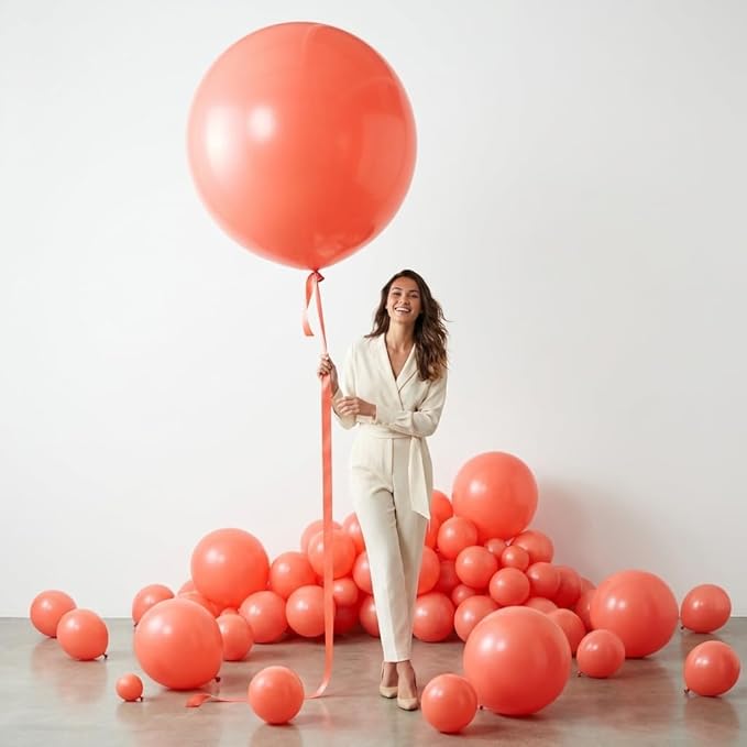 KALOR Coral Red Giant Balloons 36 Inch Large Latex Balloons, 4 Pack Jumbo Round Helium Balloon for Birthday Bridal Shower Wedding Baby Shower Party Decorations