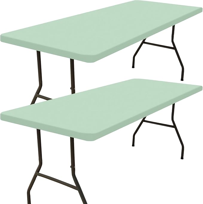 Smiry 2 Pack Rectangle Picnic Table Cloth, Waterproof Elastic Fitted Tablecloths, Washable Polyester Rectangular Patio Table Cover for Camping, Indoor and Outdoor (Green, 30"x96")