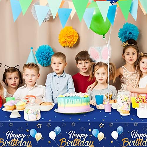 Tegeme Navy Blue Party Supplies Stars Happy Birthday Tablecloths Starry Confetti Table Covers for Kids Boys Girls Baby Shower Birthday Party Decorations(Navy Blue and Gold,6 Pack)
