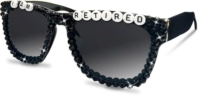 Retirement Party Decorations Retirement Sunglasses Retirement Gifts for Men Black Rhinestone Sunglasses for Men Retirement Decorations
