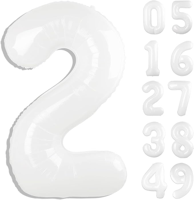 White 40 Inch Big Number Balloon Birthday Decoration, Number 2 Helium Balloon 12 20 22 23 24 26 2025 New Years Celebration, Boy Girl Baby Anniversary Party Graduations Supplies Decorations