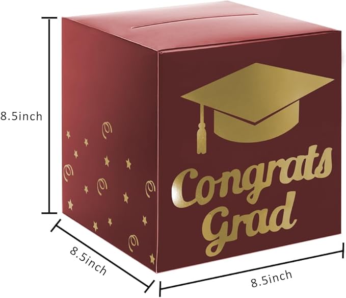 Graduation Card Box Holder, Congrats Grad Foldable Cardboard Decorations Box for Graduation Party Decoration and Grad Parties (Maroon)