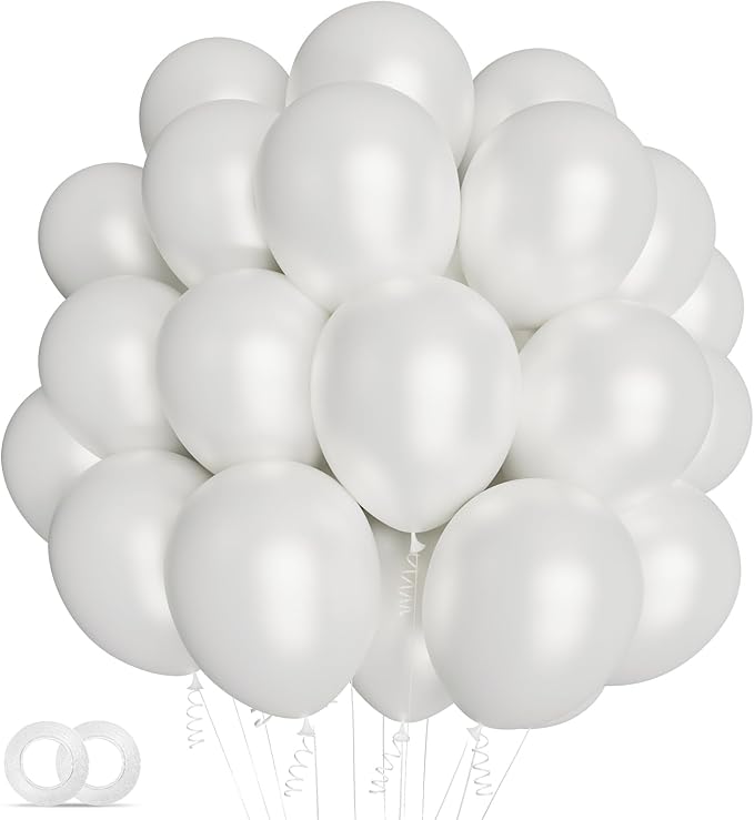 100pcs Pearl White Balloons 12 inch White Latex Party Balloons for Wedding Engagement Bridal Baby Shower Birthday Anniversary Party Decorations