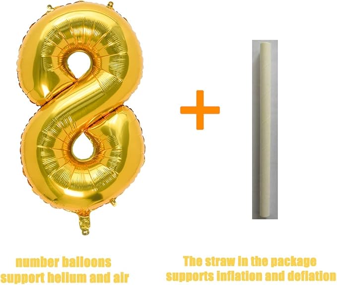 32 Inch Gold Number 8 Balloons Foil Ballon Digital Birthday Party Decoration Supplies (Gold Number 8 Balloon)