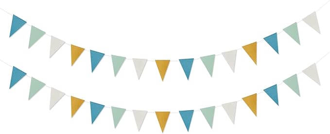 Teal-Blue Mint Ivory-Gold Party-Decorations Banner,2 Pack Glitter Paper Triangle Pennant Flags Streamers,Birthday Wedding Engagement Bridal Baby Shower Bachelorette Decor Bunting Lasting Surprise