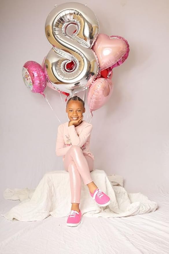 40 Inch Number 8 Balloon, Silver 8 18 28 80 Birthday Balloons for Men Boys, 8th Birthday Decorations Party Supplies, Wedding, Graduations
