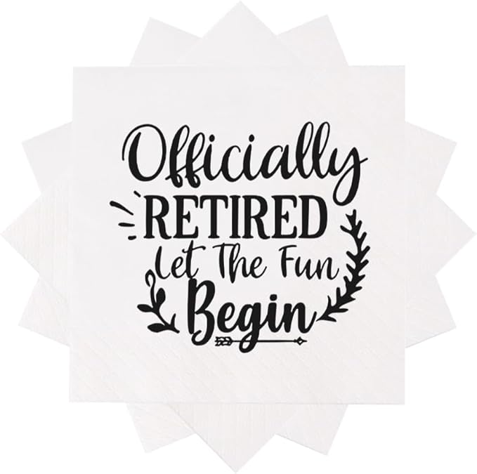 Retirement Cocktail Napkins Party Napkins Beverage Napkins Bar Napkins Disposable Paper Novelty Humorous Gag Gift 100Pcs 4.5 x 4.5 17-ply (Officially Retired Let The Fun Begin)