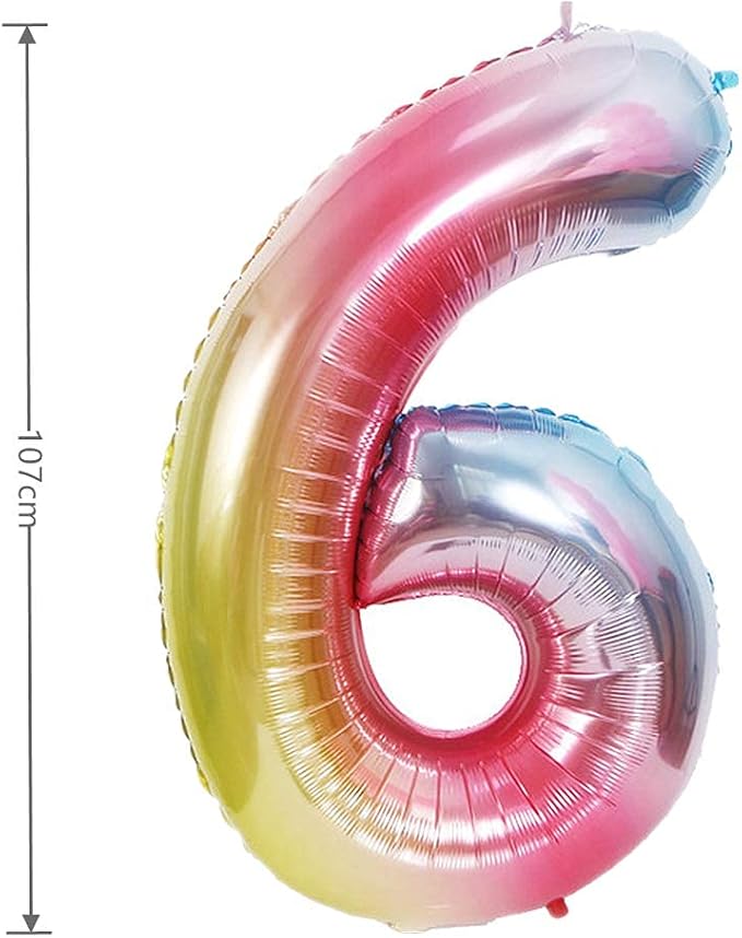 YPSelected 40 Inch Gradient Color Large Foil Helium Number Balloon Birthday Wedding Party 0-9 (Rainbow, 6)
