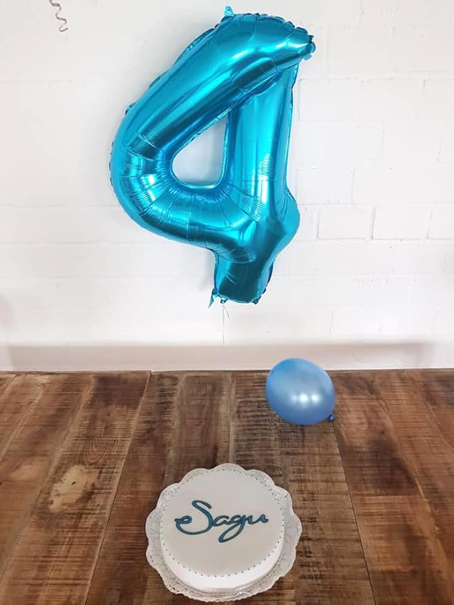 4 Balloon, Blue Number Balloons 40 Inch, 4th Blue Party Decorations, 4 Year Old Four Large Numbers for Party Decor, Number 4 Balloon