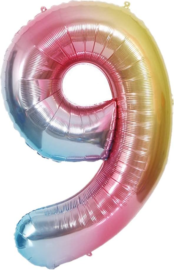 YPSelected 40 Inch Gradient Color Large Foil Helium Number Balloon Birthday Wedding Party 0-9 (Rainbow, 9)