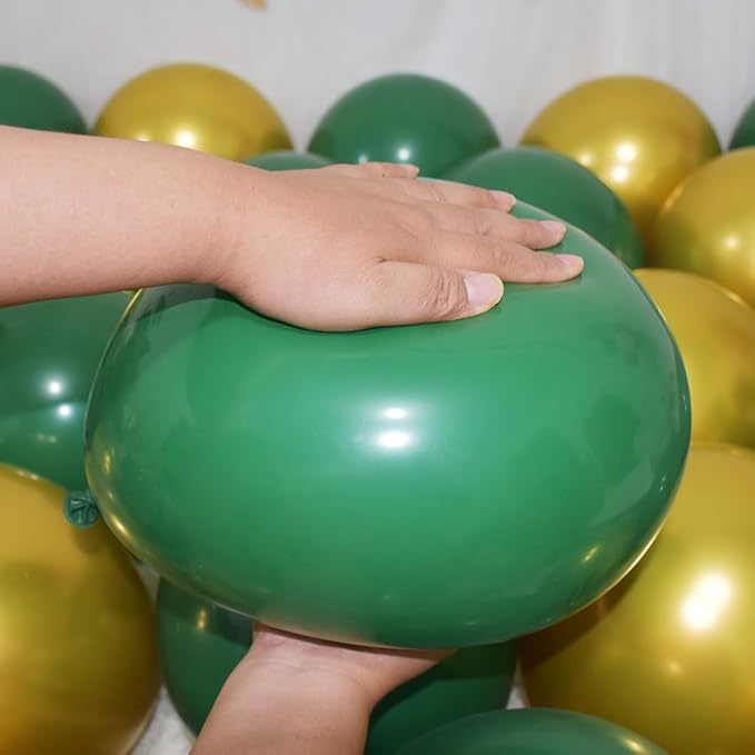 200 Pcs Green and Gold Balloons 12 Inch Latex Dark Green Metallic Gold Bulk Balloon Arch Garland Kit with Ribbon for Birthday Wedding Bridal Baby Shower Supplies Graduation Party Decorations