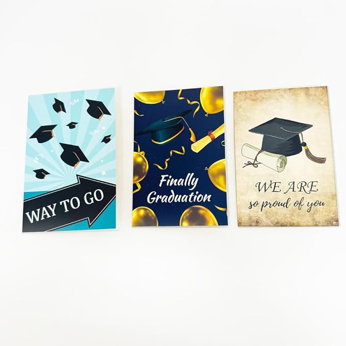 6 Pack Gold Foiled 5x7in 2025 Graduation Cards 2025 with Envelopes and Stickers, 6 Elegant Designs Graduation Card Pack