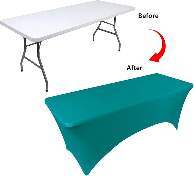4ft Table Cover Fitted, Jade Green Spandex Table Covers, Washable and Wrinkle Resistant Stretch Tablecloths Rectangle for Events, Wedding, Banquets, Parties