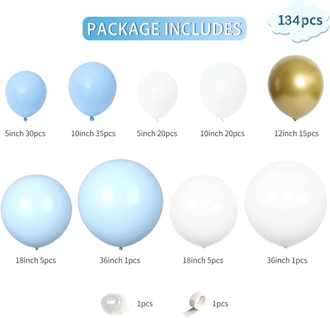 DUBEDAT Blue White Gold Balloon Garland Arch Kit Metallic Chrome God Ballons with Macaroon Blue White Latex Balloons for Birthday Wedding Bridal Shower Party Baby Shower Decoration